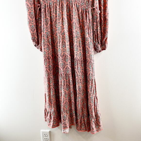 Max Studio Long Sleeve V Neck Printed Midi Dress Maroon Red Small - Picture 6 of 11